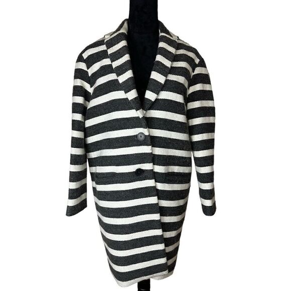 Maje striped Oversize black White Wool Coat sz 36 Small - Picture 3 of 11
